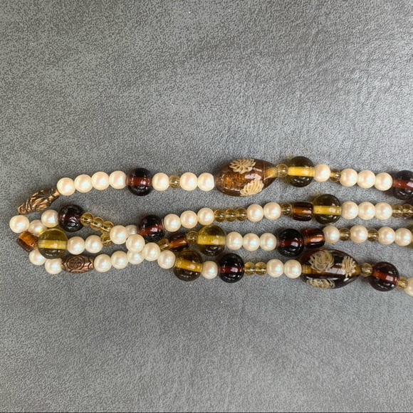 Green, Brown, & Cream Beaded Necklace - Picture 2 of 7
